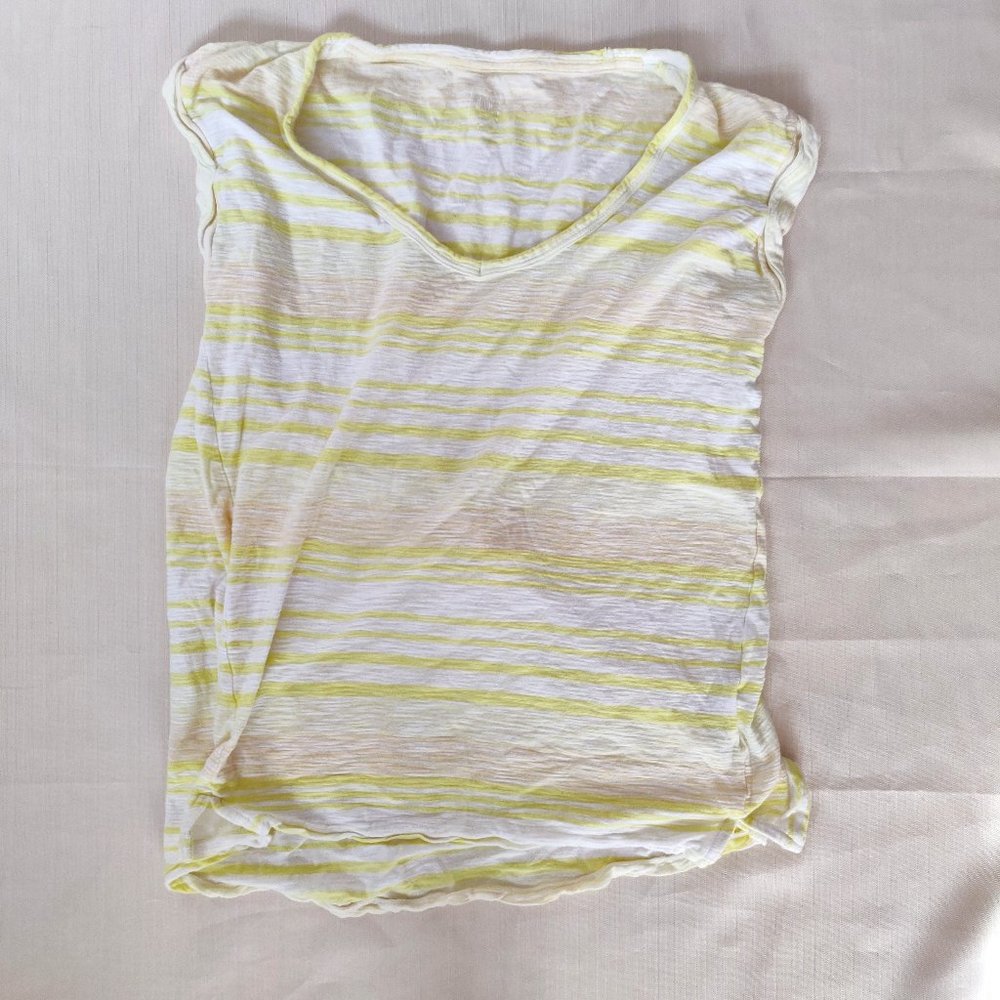 GAP 100% Cotton Light Yellow Striped V-neck Sleeveless Top